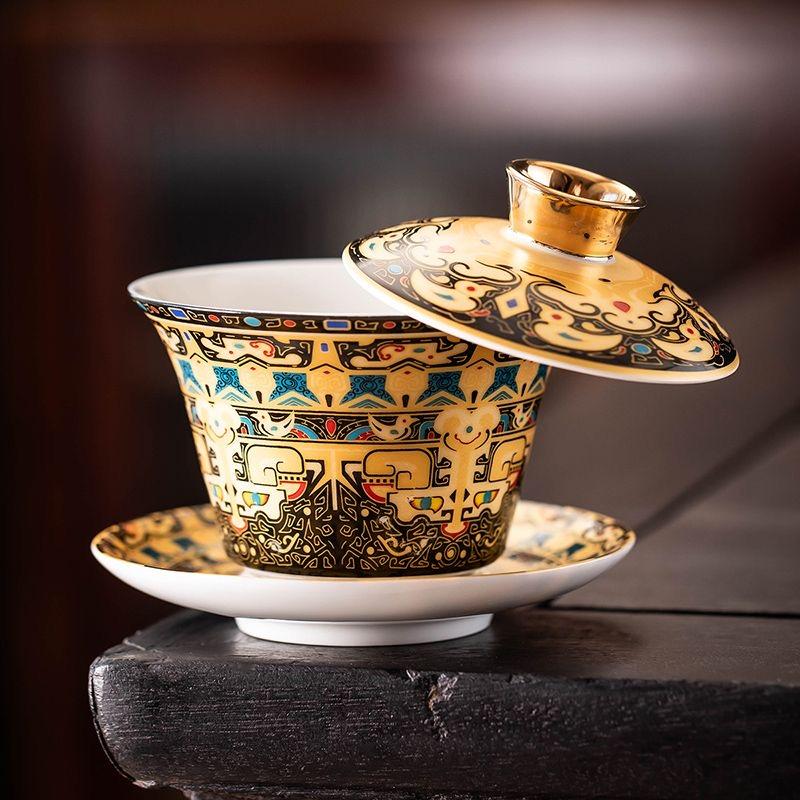 Гайвань с парящей крышкой 360° – Нефритовый фарфор, трехкомпонентная китайская чайная чашка для заваривания гунфу