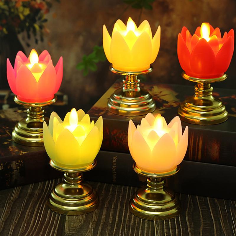 Светодиодный светильник Lotus на батарейках, цветной, мягкий, естественный свет, буддийские лампы, молитвенные мерцающие светодиодные свечи, чайная лампа, украшение храма