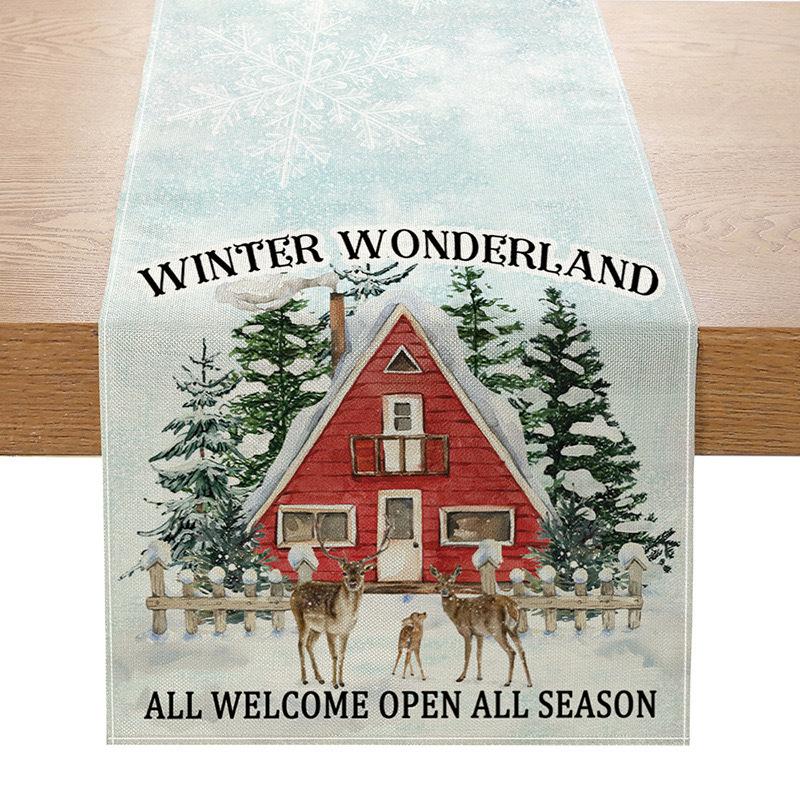 Рождественская настольная флажка Amazon Лен Печать Праздничная скатерть для кухонного стола Скатерть для гостиной