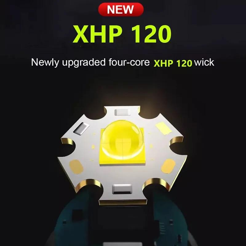 Супер XHP120 Мощный светодиодный фонарик Мощный фонарик Перезаряжаемый фонарик 18650 Usb Лампа для кемпинга