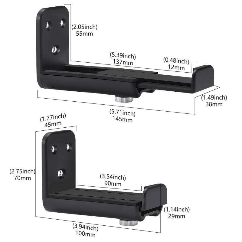 1 Set Speaker Wall Mount for Soundbars, Extendable Depth Sound Bar Bracket Secure Load-bearing Up to 44Ibs Black