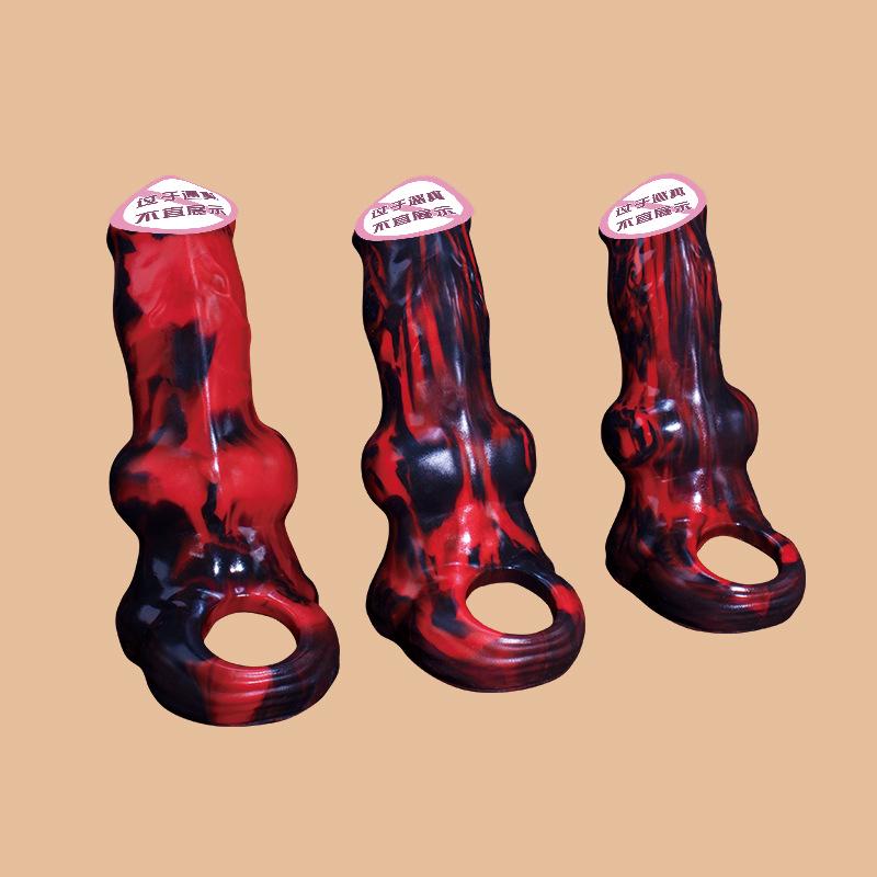 Силиконовый чехол на пенис «Клык Волка»: Носимый, Реалистичный, Утолщающий Взрослый Игрушка для Мужчин, с Кожаным Чехлом-Замедлителем.