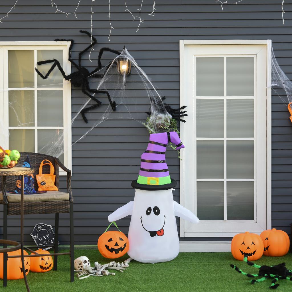 1.2m Witch Ghost Halloween Inflatable Decoration w/ LED Lights Fan Accessories Pumpkin Lantern Kids Adult Fun Weather-Resistant Indoor Outdoor