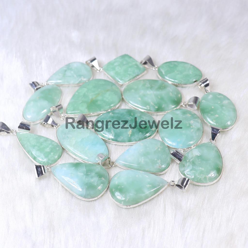 Smithsonite Pendant Sterling Silver Pendant Jewelry Bezel Pendant Mix Shape Green Smithsonite Gemstone Pendant Hemimorphite Pendant