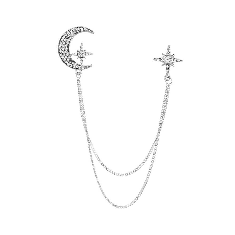 Rhinestone Tassel Chains Star Moon Star Moon Brooch Korean Style Chain Brooches Pins Women Brooches