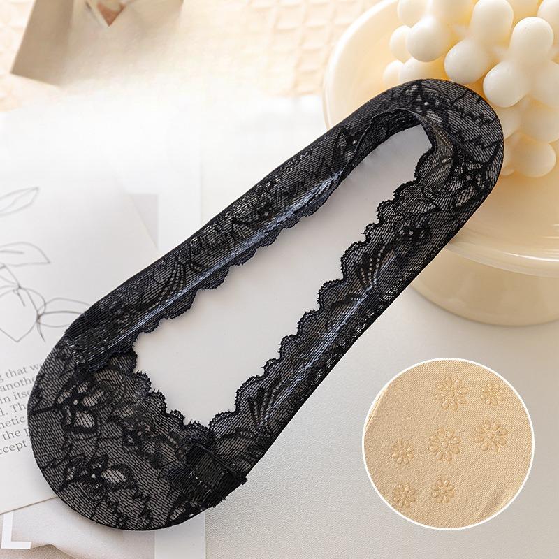 Носки-следки с низким вырезом, Женские Дышащие из ледяного шелка, Без запаха, Не сползающие с пятки Кружевные носки-невидимки, Антибактериальные женские носки