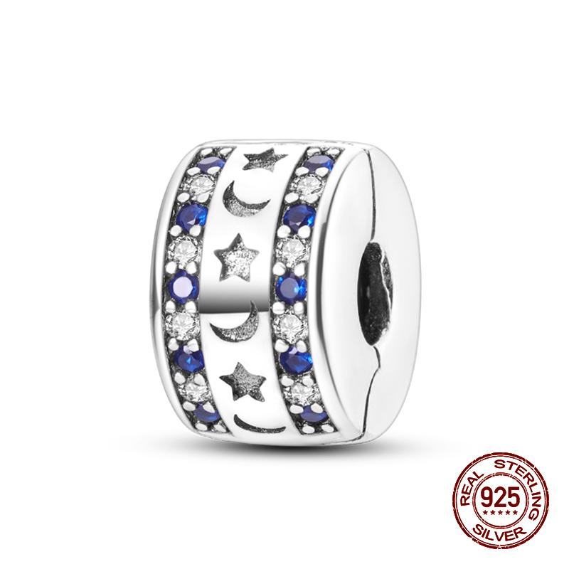 Fashion 100% 925 Sterling Silver Colorful Zircon Stars Moon Separator Charms Bead Fit Original Bracelet Fine DIY Jewelry