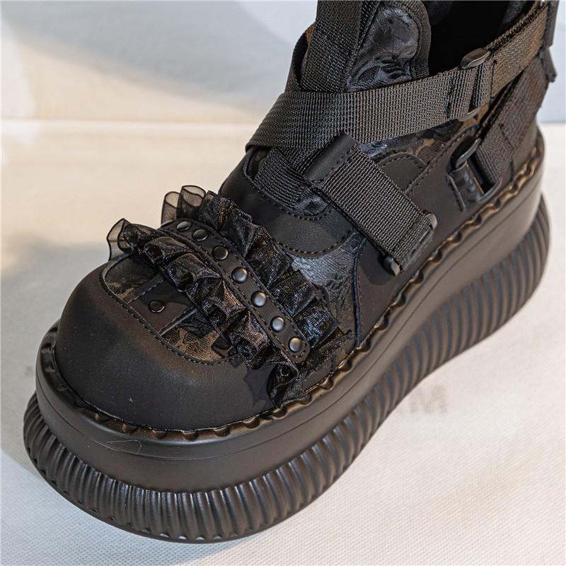 Dark Lolita Mesh Mary Jane Shoes Platform Thick Sole Lace Sweet Cool Head Women