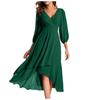 Women's Fashion V-Neck Long Sleeve Loose Slim Evening Casual Chiffon Dresses