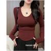 Plus Size Fleece-Lined Ruched U-Neck Long Sleeve Base Layer T-Shirt - Slim Chic Autumn/Winter Style
