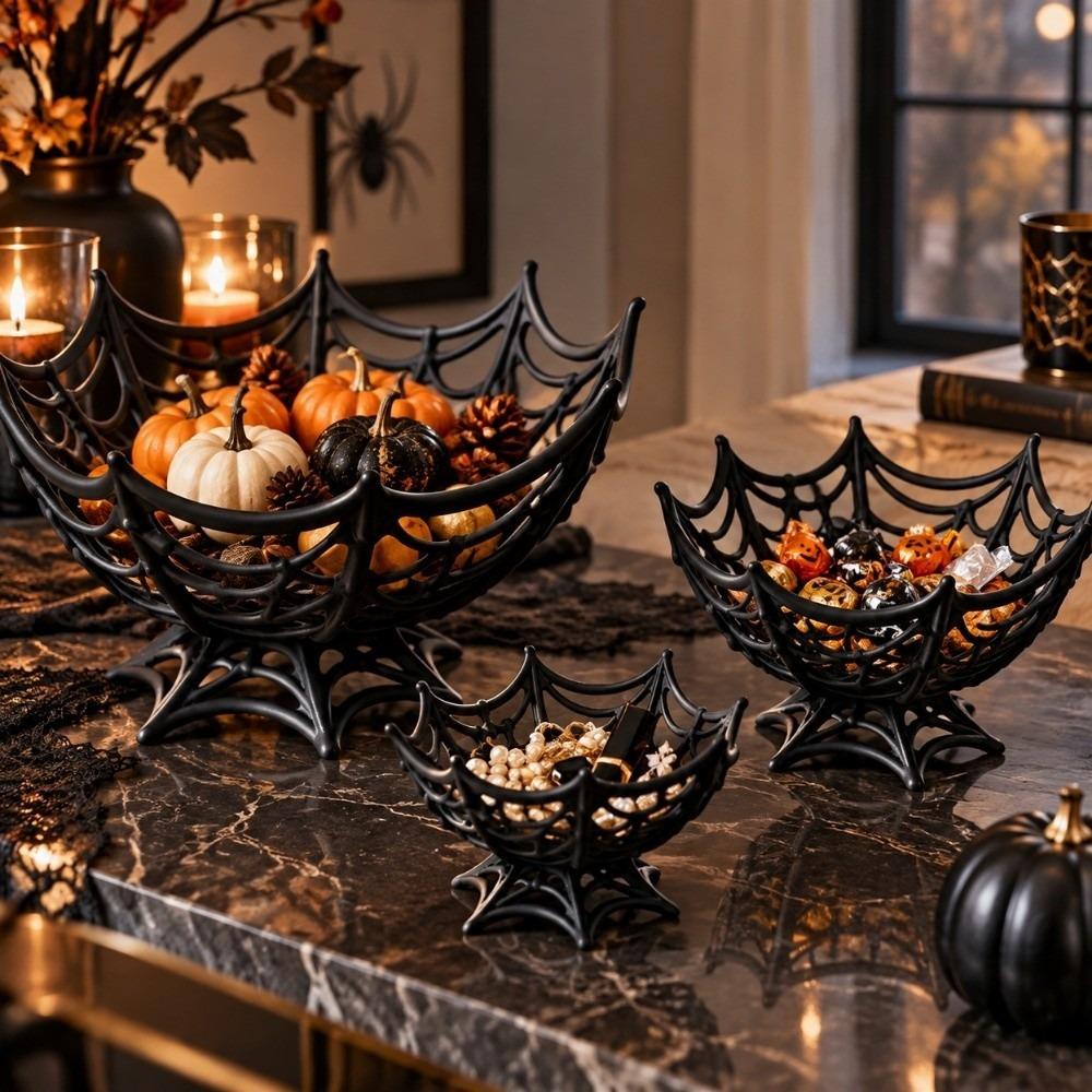 Hollow Out Candy Basket Creative Fruits Plate Bowl Funny Halloween Spider Web Basket Kids Gift