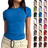 Women Short Sleeve Soild Sexy Cute Tee Slim Fit Tight Crop-Top T Shirt