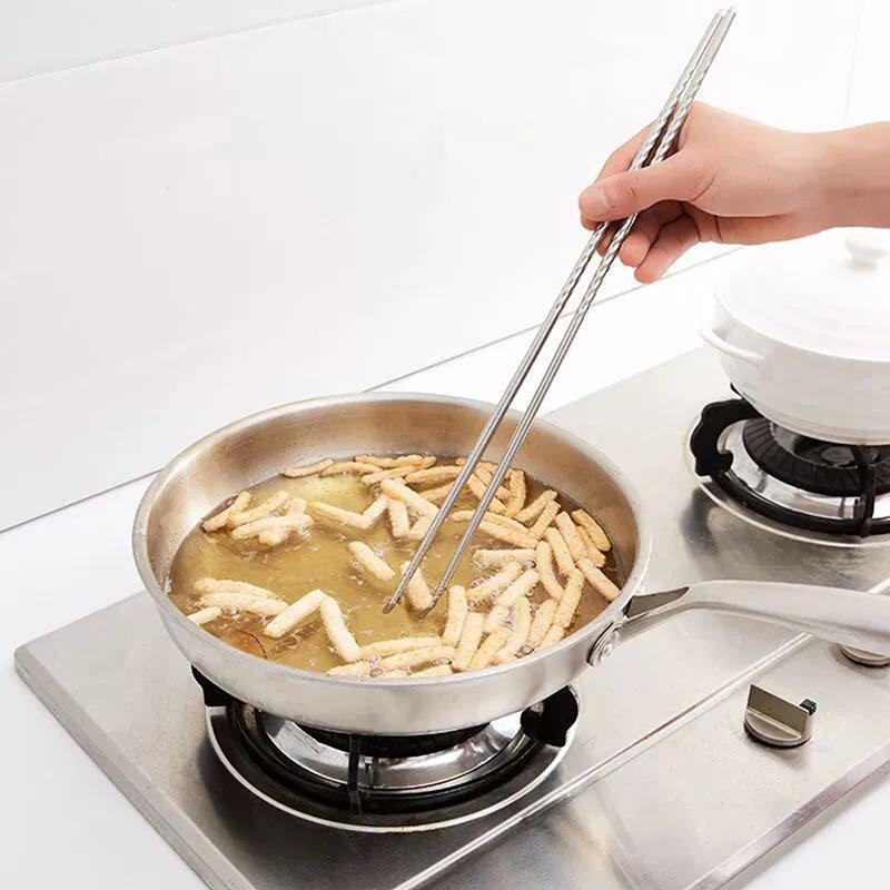 1 пара палочек для еды из нержавеющей стали, длинные палочки для жарки