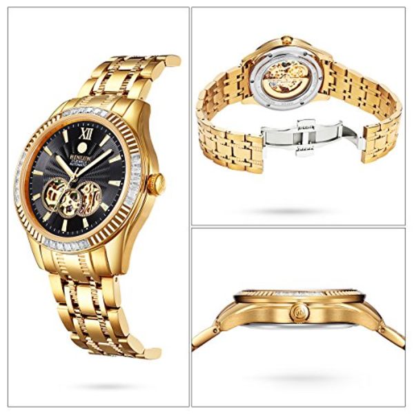 BINLUN водонепроницаемые полностью автоматические часы для джентльменов класса люкс 18-каратное покрытие 48G