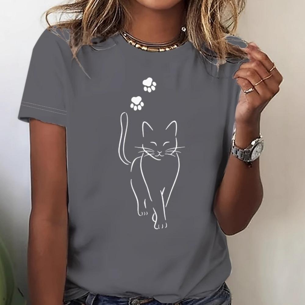 Летняя женская футболка с коротким рукавом и принтом, модная и повседневная с круглым вырезом, удобная женская футболка с коротким рукавом