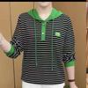 Women's T-shirt, Long-sleeved, Hooded, Western Style, Striped Spring and Autumn Thin Sweater Tops, All-match