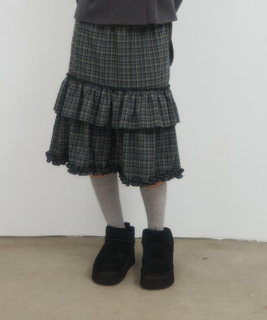 Leteoli Check Cancan Midi Skirt_Green