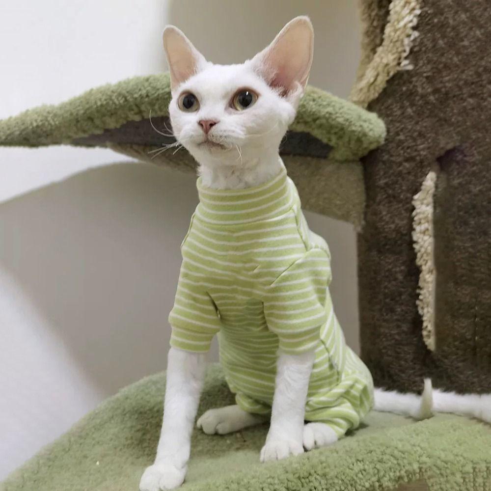 Elastic Hairless Cat Base Shirt Soft Cat Striped Jumpsuit Sphynx Cat Clothes for Cats Kitten