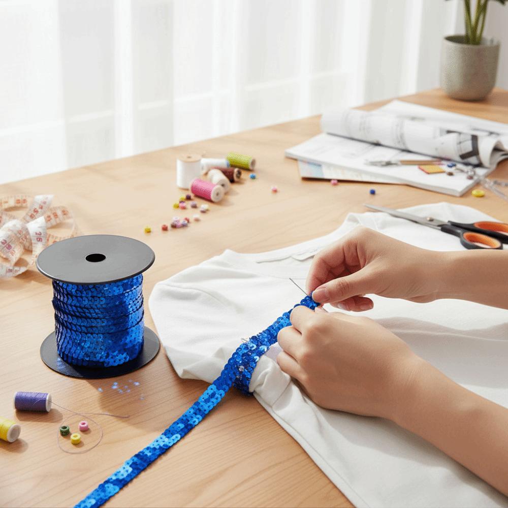 1 шт. DIY 6 мм шириной тесьма с пайетками 100 ярдов блестящая тесьма нить из пайеток плоская круглая пайетка лента Костюмы