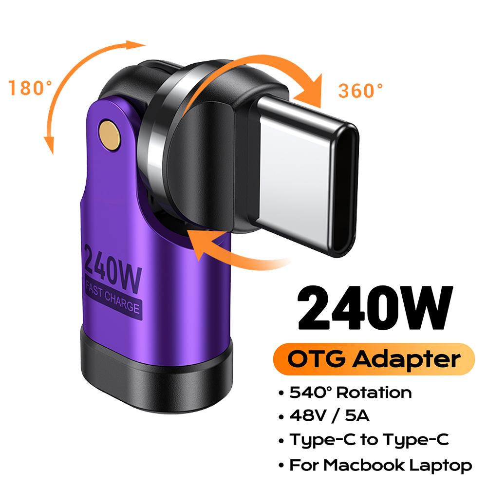 AUFU 540 Rotation PD240W USB3.1 Usb C to Type C OTG Adapter 5A Fast Charge Cable Converter for iPhone 16 MacBook Samsung Xiaomi 3