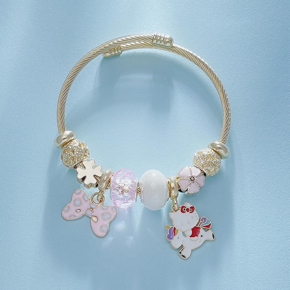 Розовый браслет Pandora Hello Kitty - Милый мультяшный кот, шарм-браслет, бижутерия