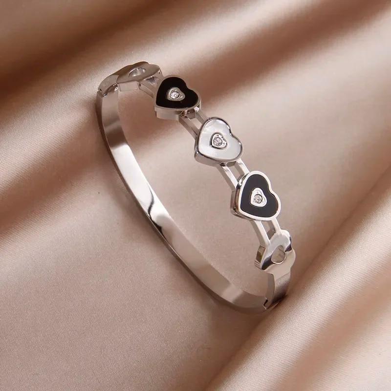 Классический браслет из нержавеющей стали с черным цветком для женщин, металлические браслеты в стиле панк, нержавеющие наручные украшения, подарок для вечеринки