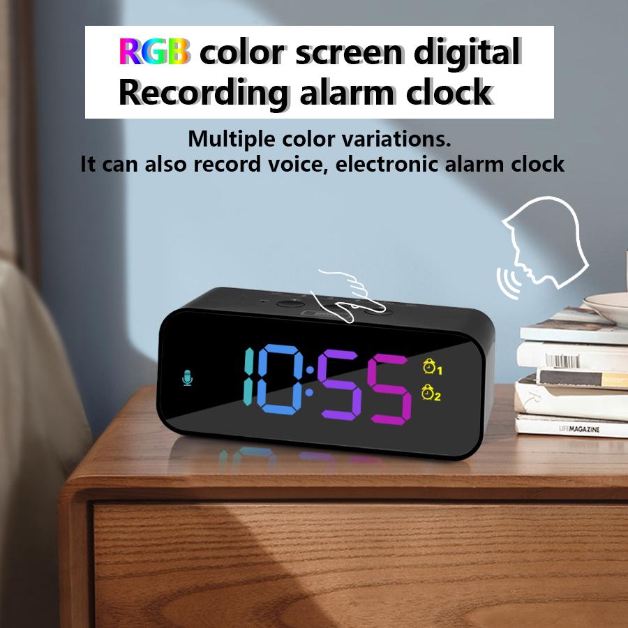 1 шт. новые цифровые записывающие часы с большим цветным экраном RGB, могут записывать три вида звукового будильника, режим сна, режим голосового управления, т