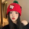 Красная Рождественская Шерстяная Шапка Осень и Зима Корейский Стиль Универсальная Подчеркивающая Маленькое Лицо Вязаная Шапка Большая Голова Теплая Шапка Женская