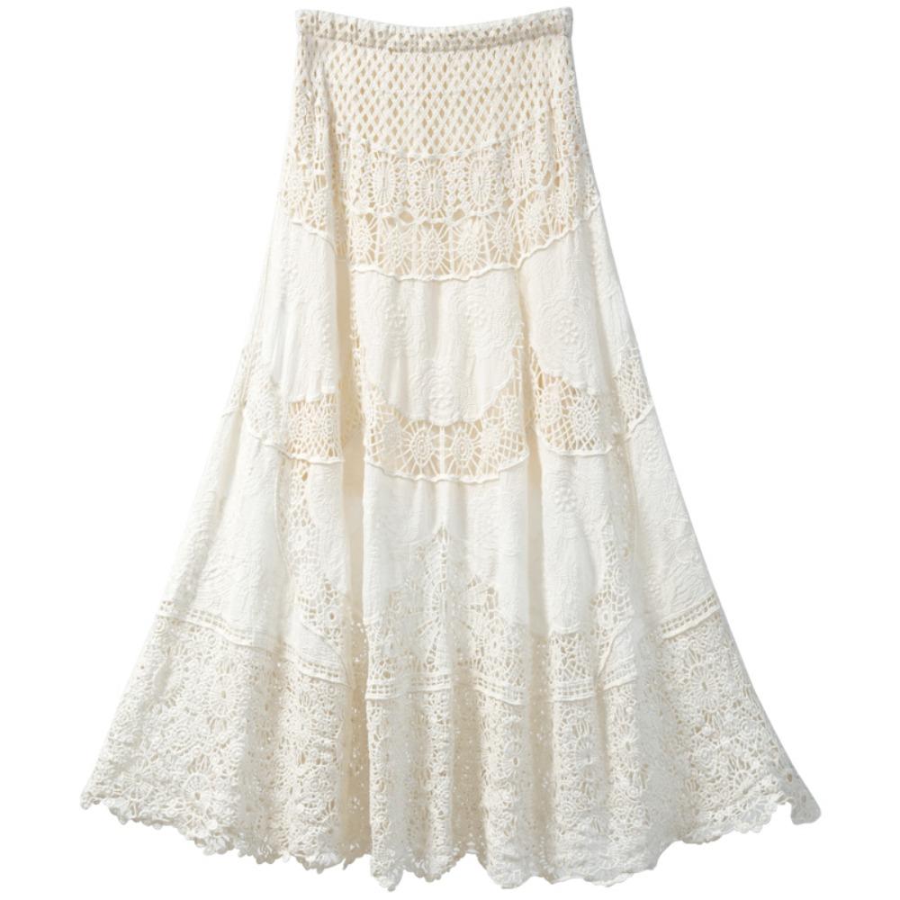 Dimanaf 2025 Новая праздничная юбка женская вязаная кружевная длинная однотонная ажурная сексуальная ажурная летняя стильная свободная базовая юбка