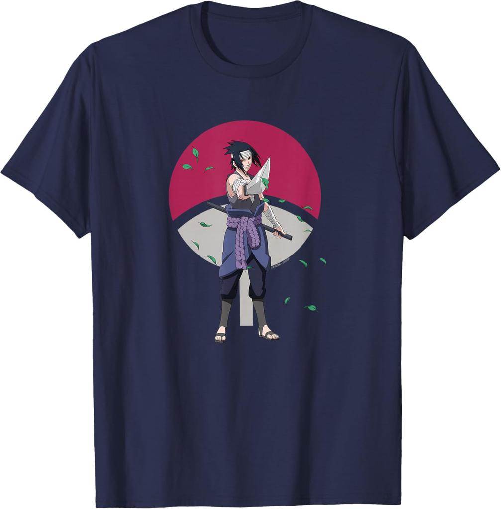 Naruto Shippuden Sasuke Uchiha Leaves And Symbol Anime T-Shirt S-6xl