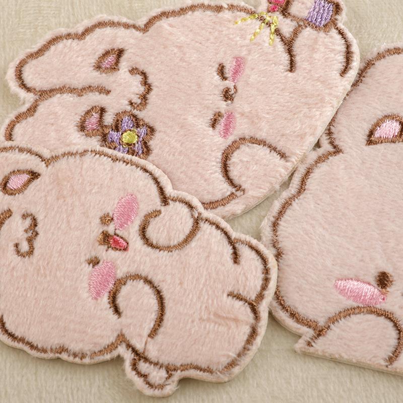 Embroidery Label Clothing Accessories Cute Cartoon Animal Fleece Rabbit Self-adhesive Patch Cloth Sticker