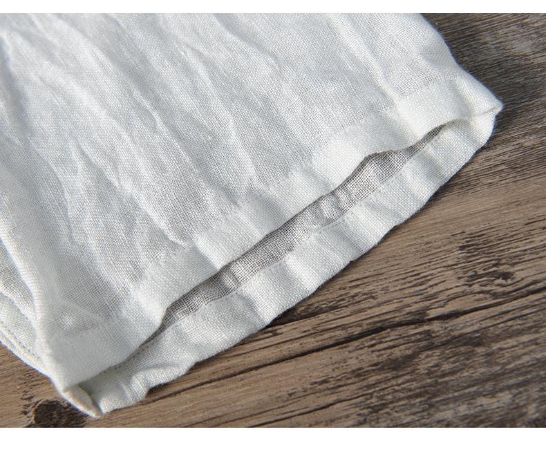 Мужская льняная рубашка-пуловер с V-образным вырезом в стиле ретро, национальный тренд - с короткими рукавами, воротником-стойкой, легкая, дышащая