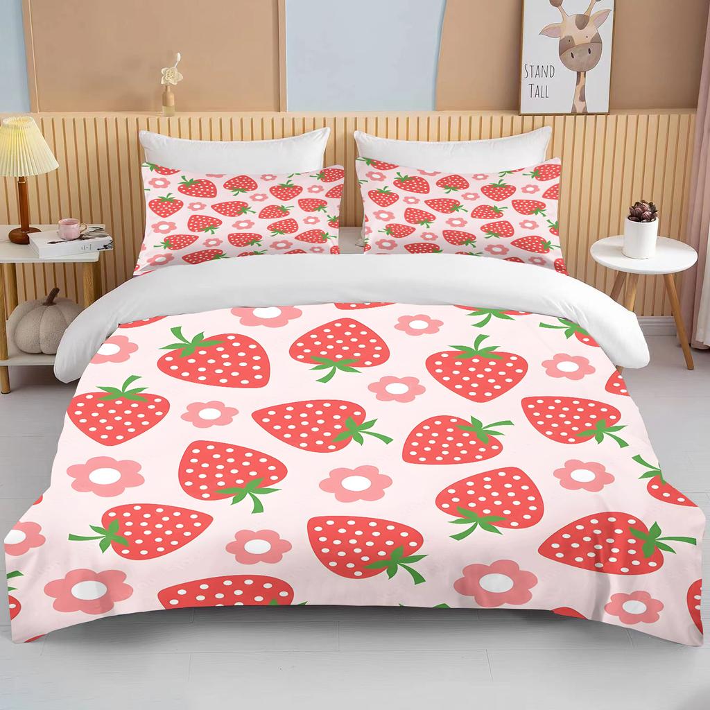 Sweet Strawberry Print Bedding Set Duvet Cover 1 Duvet Cover 2 Pillowcases Adult and Kids Bedding Set Luxury Queen Bedding Set
