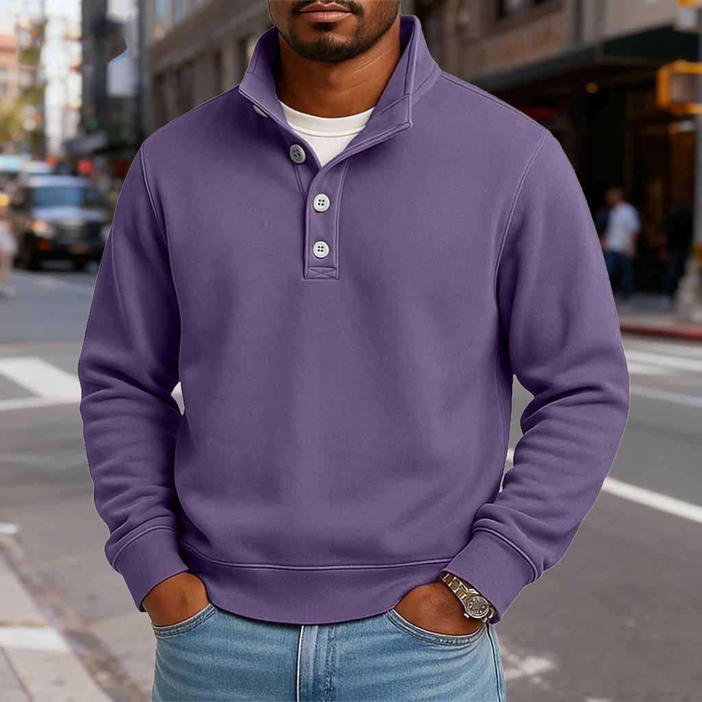 Мужской повседневный топ с воротником-стойкой и длинными рукавами, однотонный свитшот на пуговицах