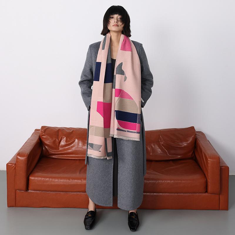 Women'S Trend Premium Temperament Shawl Scarf Imitation Cashmere High Value Design Geometric Printing Shawl