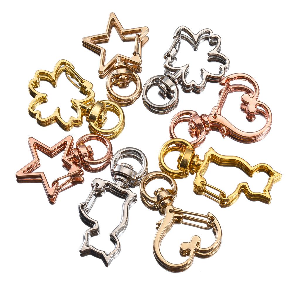 5pcs Star Heart Cat Flower Ring Carabiner Keychain Openable Metal Sping Clasps Bag Pet Dog Buckles Connector DIY Jewelry Making