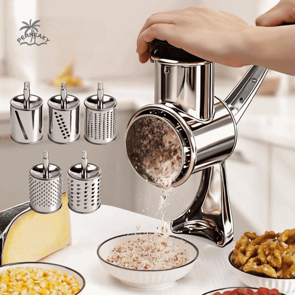 Practical Manual Rotary Hand Crank Nut Grinder Stainless Steel Sturdy Cheese Grater with 5 Blades Cheese Shredder Prepare Meal
