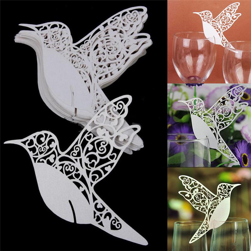 Птица Свадебные карточки с именами для бокалов вина лазерная резка на перламутровой карточке