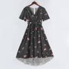 Women's Fashion Casual V Neck Short Sleeve Ruffled Vintage Printed Dresses