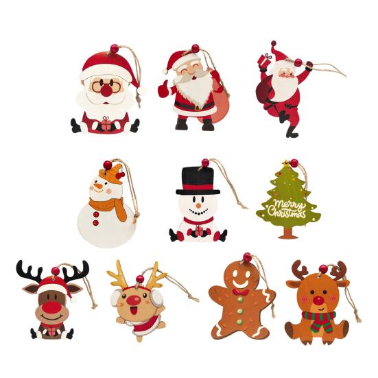 Christmas Wooden Ornaments Vintage Snowman Reindeer Santa Gingerbread Man Christmas Tree Hanging Decoration for Winter Home Decor
