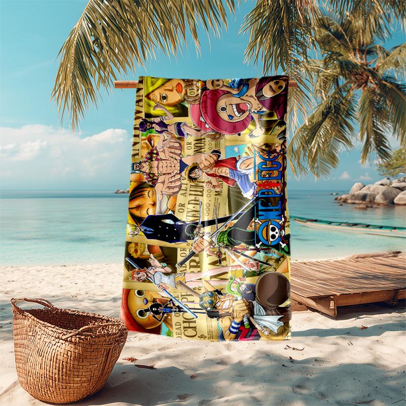 Classic Japanese element cartoon ONE PIECE Monkey D. Luffy beach towel outdoor camping vacation swimming beach towel outdoor absorbent bath towel Y15