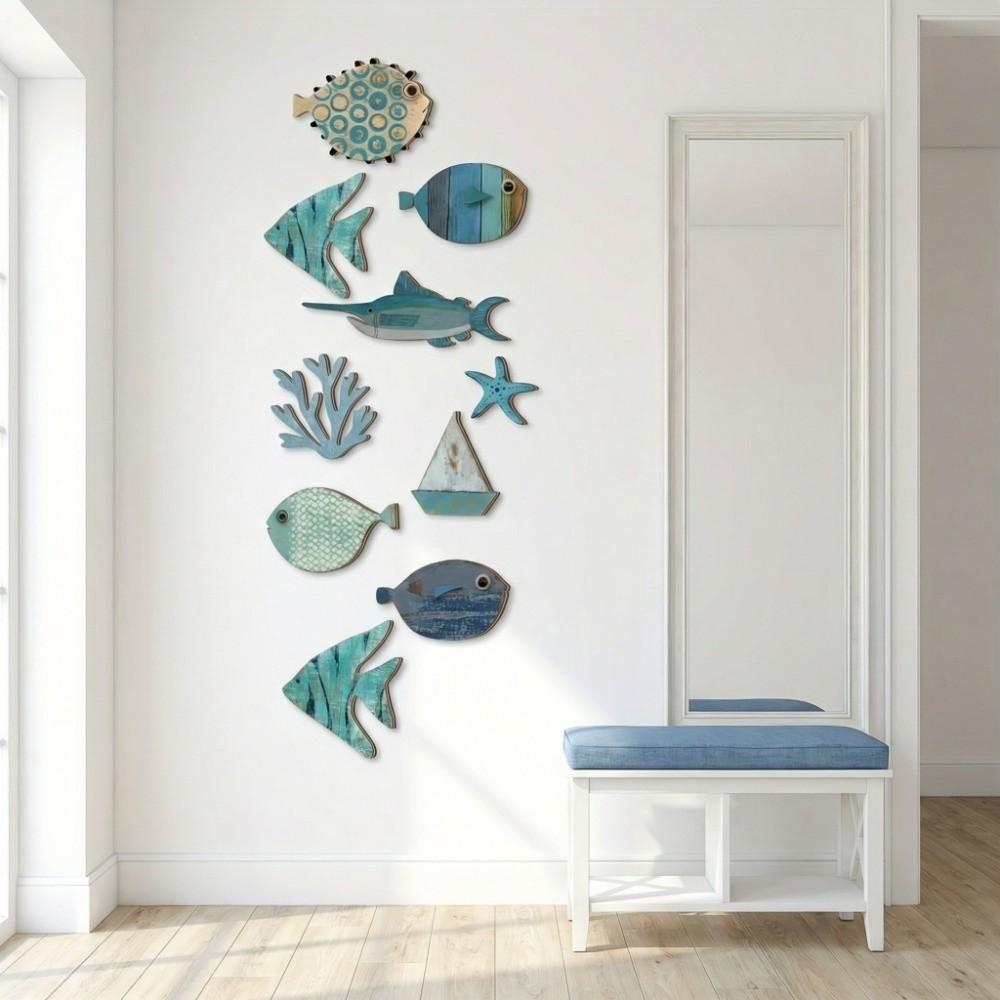 10Pcs Retro Ocean Animal Decoration Wall Art Fish Wall Decor Vintage Fish Decorative Plate  Hawaiian