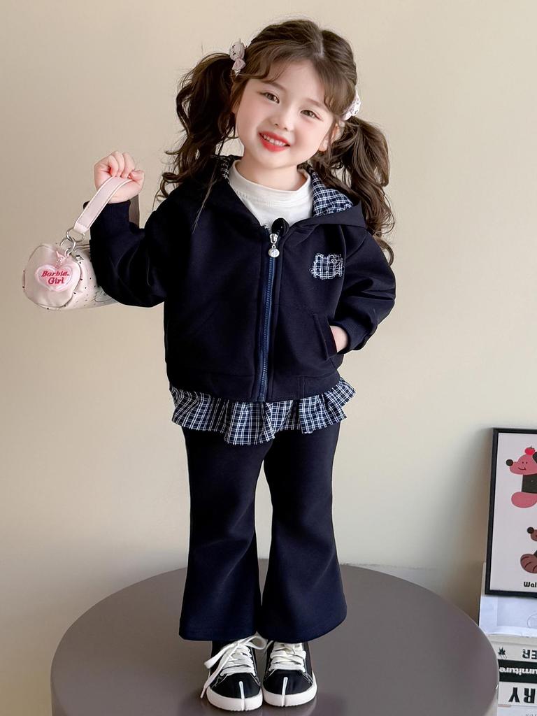 Autumn 2025 Girls' Fashionable Hooded Sweatshirt & Pants Set