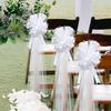 4Pcs Church Aisle Decor Chair Aisle Decor with Long Tulle Tails Wedding Car Decoration