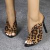 Summer Women's Sexy Leopard Print Women Slippers V-Strap Shallow Peep Toe Thin High Heels Sandal  Party Banquet Shoes