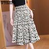 Mid To Long Length Women's Skirt Stylish Printed Hanging High Waist Skirt Knee Large Swing Skirt