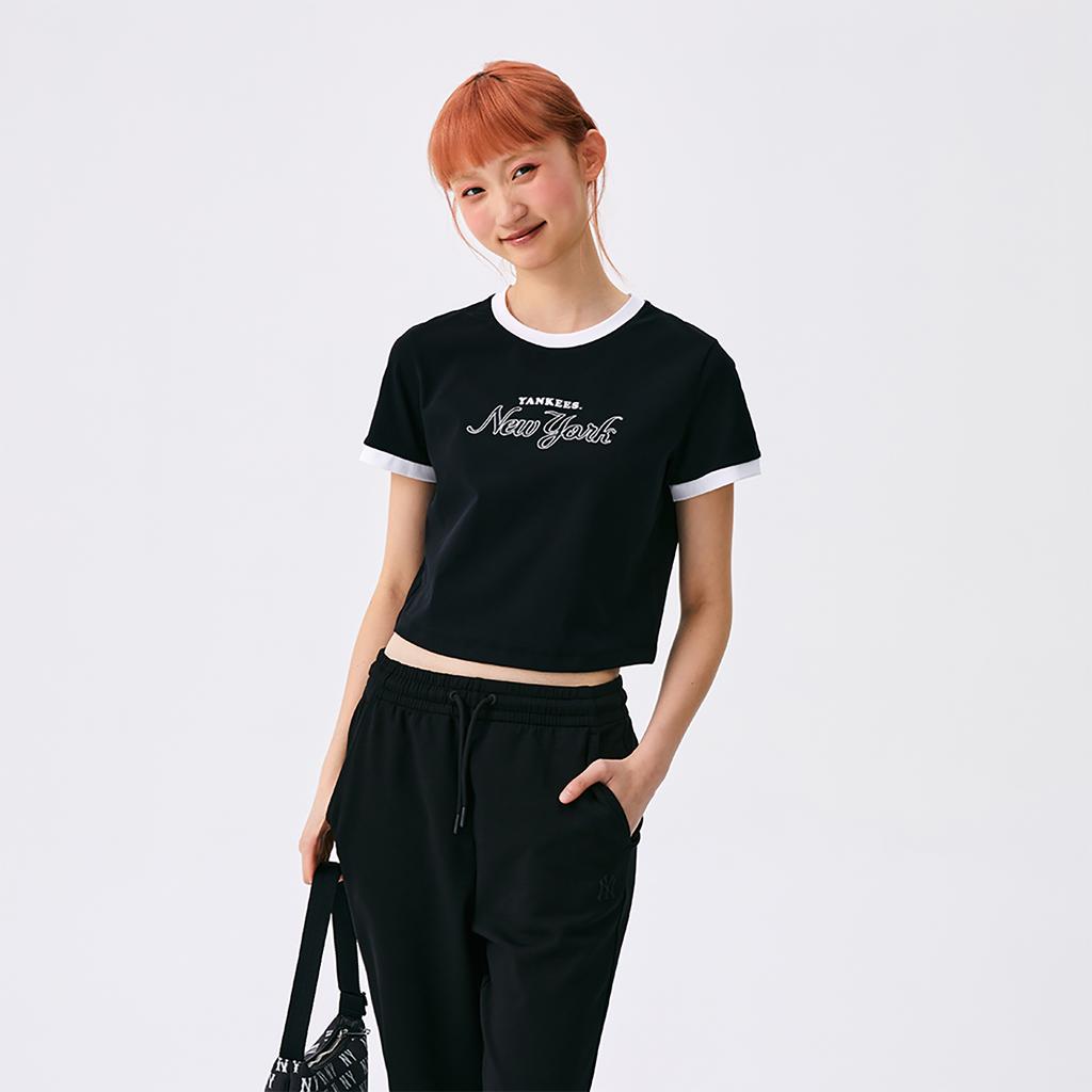 New MLB Preppy Style Collection New York Yankees SS25 T Shirt Women's Black 3FTSV0553-50BKS