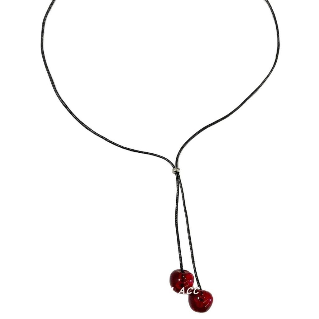 Выдвижной кулон в виде красной вишни для женщин - элегантное длинное колье-чокер в виде цепочки для свитера.