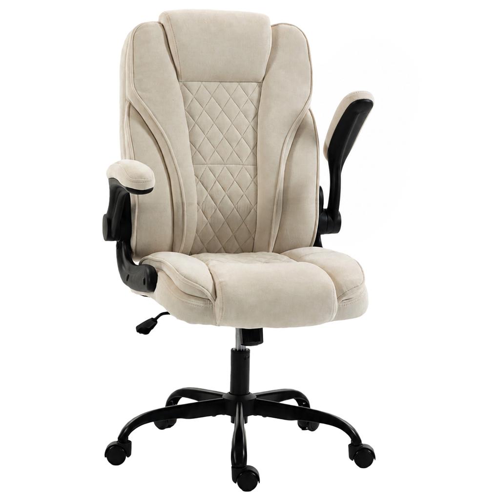 Office Chair, Ergonomic Desk Chair with Flip-up Armrest, Pocket Springs, Swivel Wheels, Adjustable Height, Beige