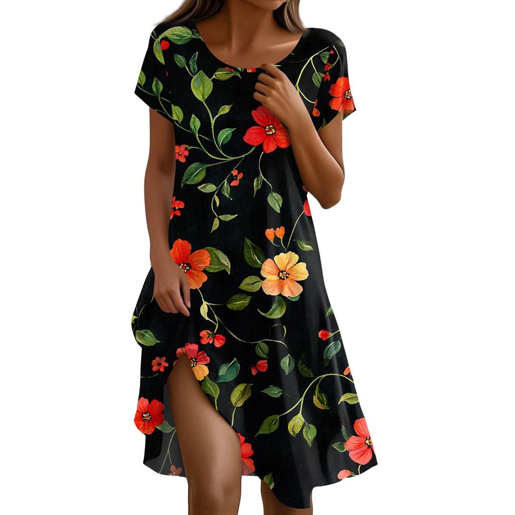 Платье в стиле бохо с коротким рукавом для женщин, повседневное, свободного кроя, летнее, сарафан с цветочным принтом и карманами